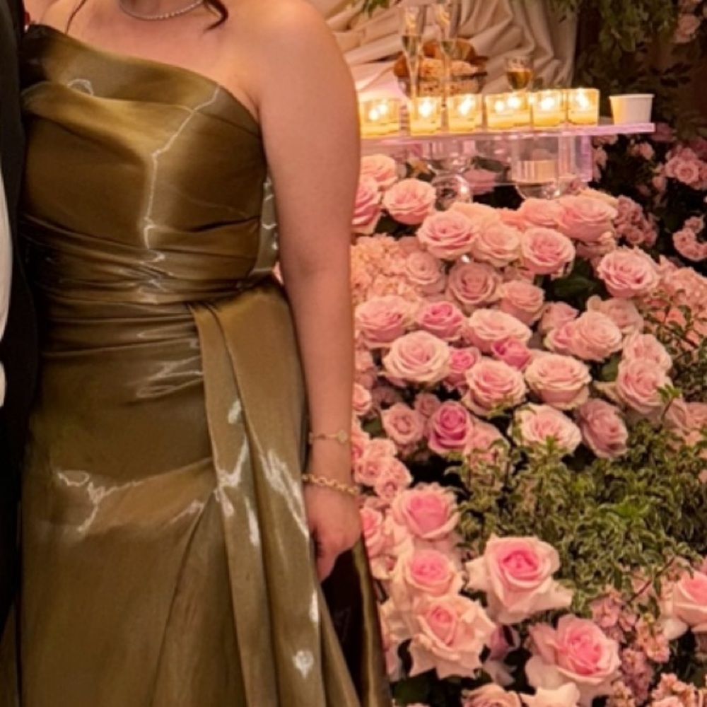 Elegant Olive Green Satin Gown